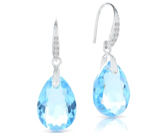 Pendientes Swarovski Aquamarine Blue Teardrop • Pendientes Sparkly Crystal Tear Drop • Pendientes 925 Sterling Silver • Pendientes geométricos