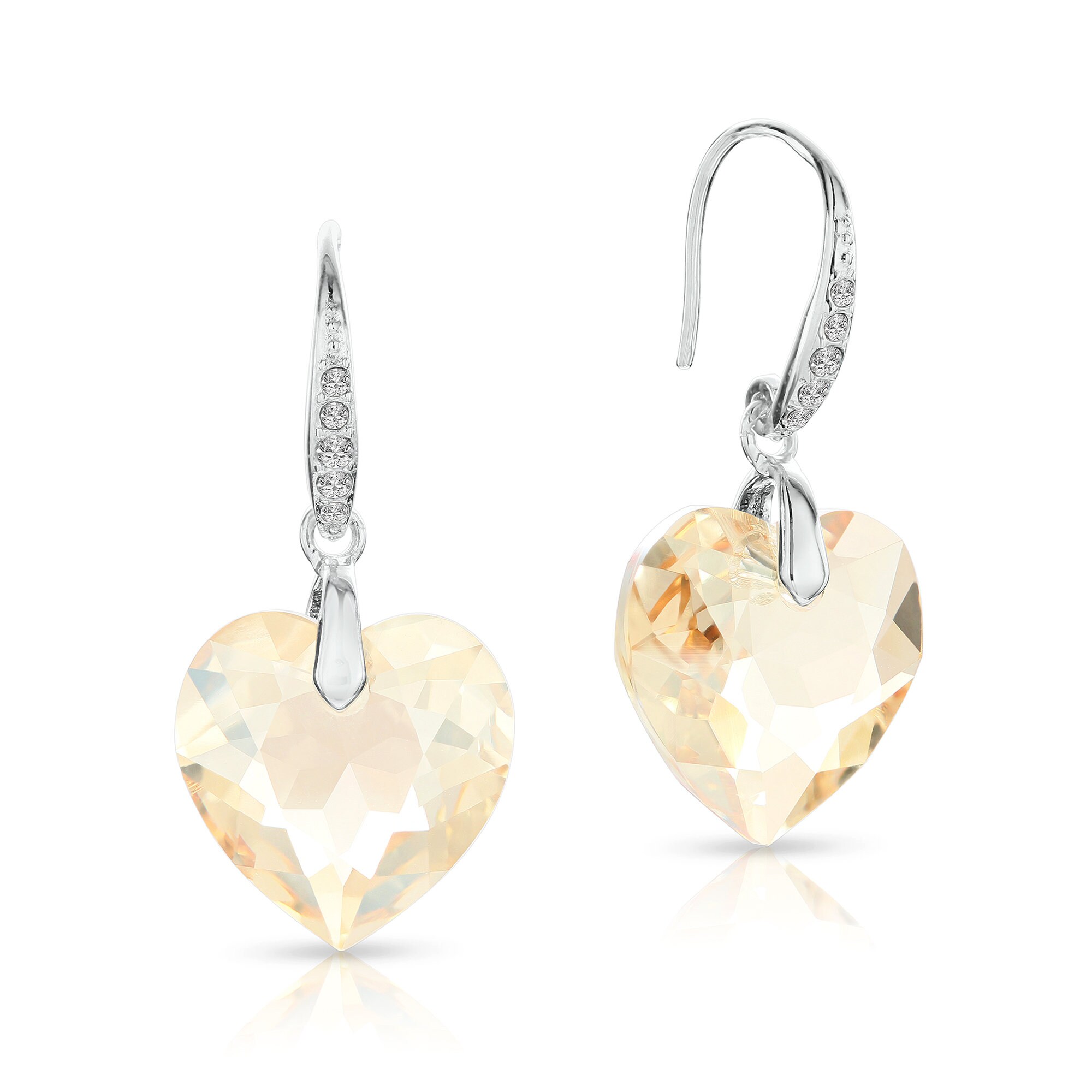 Crystal Heart Earrings • Drop Sparkly Heart Shaped Earrings