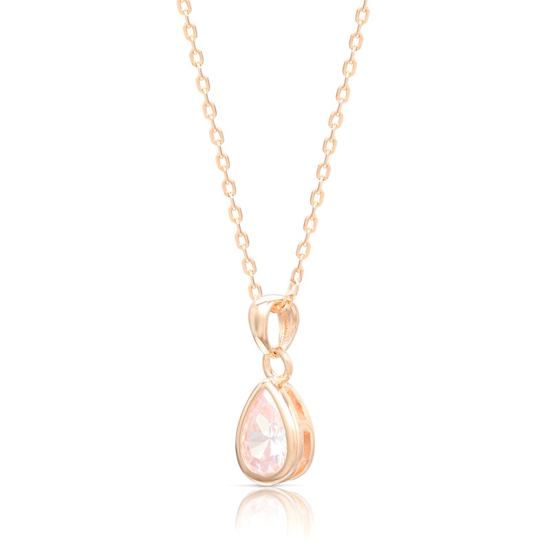 Rose Gold Teardrop Necklace Dainty Gold Necklace CZ Etsy
