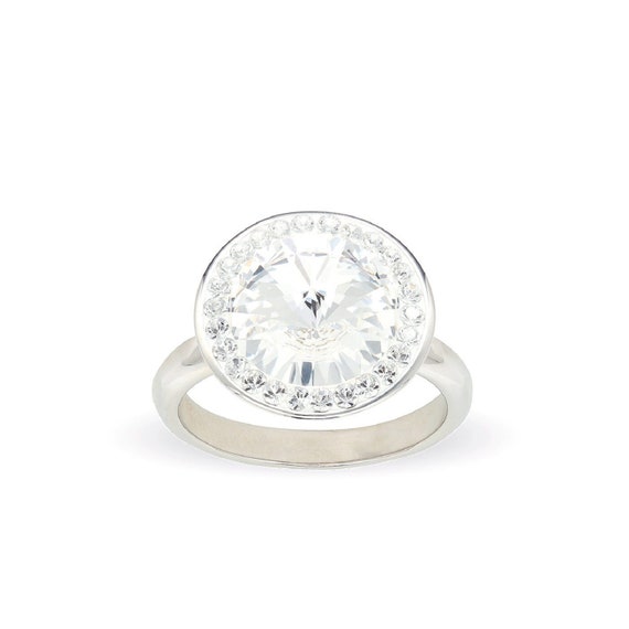 Bague en cristal transparent pour femme • Bague en argent sterling