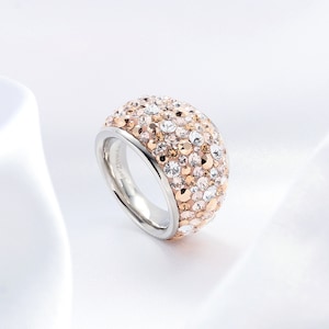 Crystal Rose Gold Ring • 316L Stainless Steel Ring for Women • Sparkly Multi Stone Ring • Handmade Jewelry