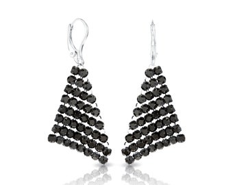 Schwarze Dreieck Ohrringe • Schwarze Swarovski Ohrringe • Mesh Ohrringe • Schwarze Kristall Ohrringe • Cocktail Ohrringe • Handgefertigtes Geschenk für Sie