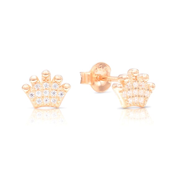 Fashion Crown 18k Gold Plated Earrings Women Brincos De Prata Men Sterling  Silver Crystal Jewerly Double Stud Earrings (Silver, OneSize) : Amazon.in:  Jewellery