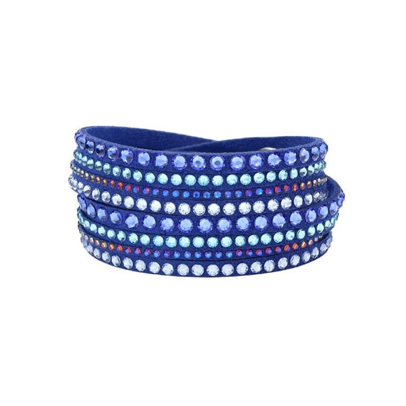 Slake Bracelet Double Wrap Bracelet Blue Multistrand Bracelet Adjustable Wrap Around Bracelet Sparkly Crystal Bracelet