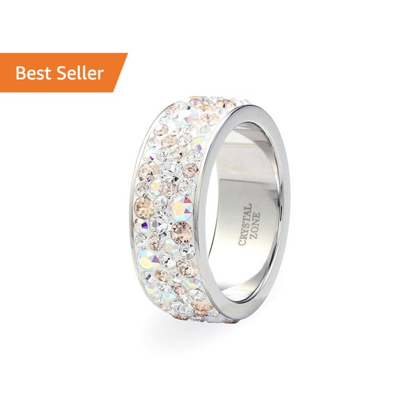 Handgefertigte Swarovski Kristall Ring Band • 316L Edelstahl Ring für Frauen • Funkelnder Multi Stein Ring • Handgemachtes Schmuck Geschenk für Sie