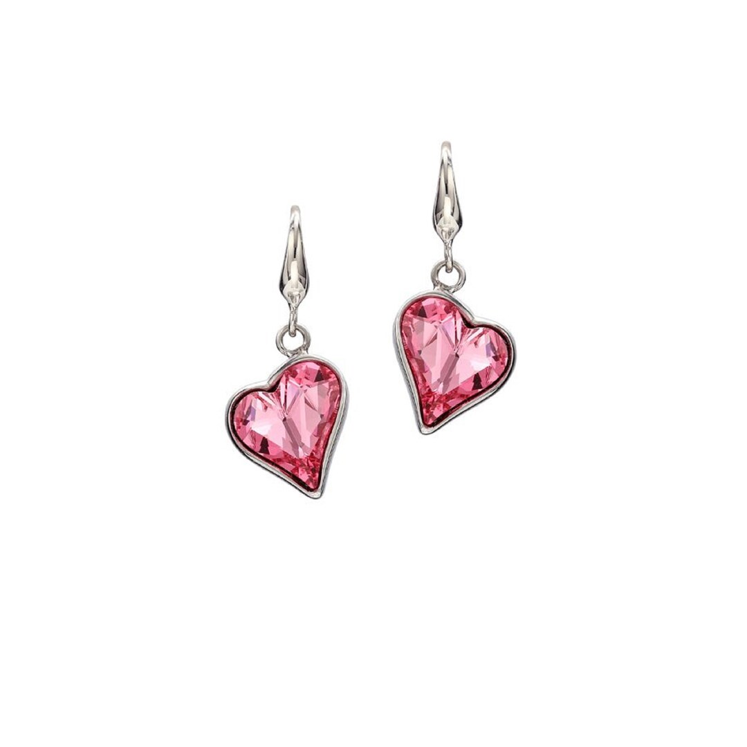 Rose Pink Heart Earrings Heart Drop Earrings Heart Shaped Earrings Swarovski Crystal Heart