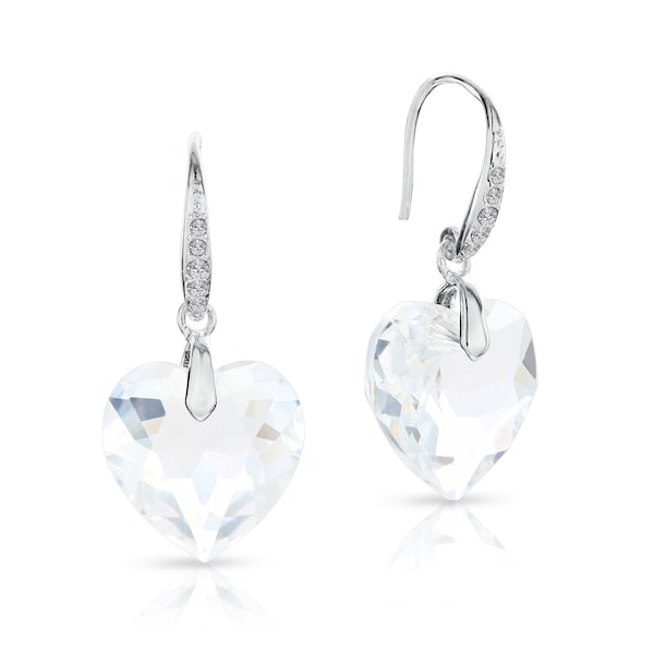 Swarovski Sparkly Crystal Heart Shaped Earrings • Drop Heart Earrings • 925 Sterling Silver Earrings • Love Earrings • Valentines Day Gift
