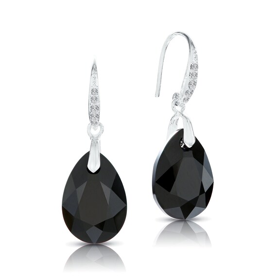 Swarovski Black Teardrop Earrings for Women Sparkly Crystal Pear