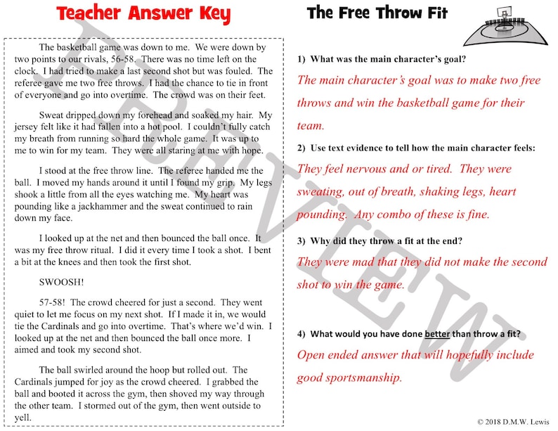 5 Basketball Fun Fiction Reading Comprehension Passages: Funny - Etsy