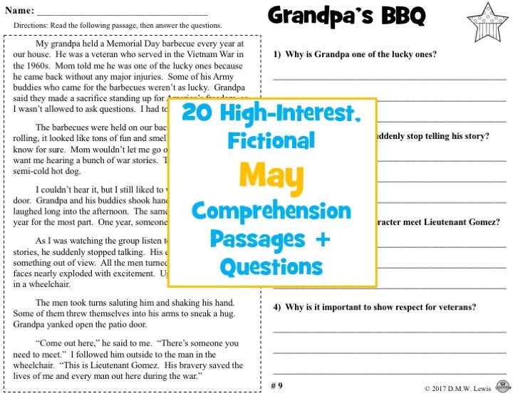 20 May Reading Comprehension Passages: Funny Reading Passages - Etsy