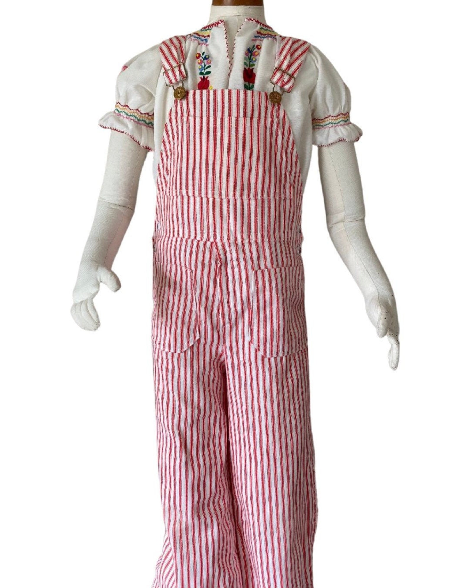 Kids Handmade Vintage Pinstripe Overalls Red White Size 6x Etsy
