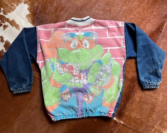 Rare veste en jean Teenage Mutant Ninja Turtles vintage de 1991 avec graphique dans le dos