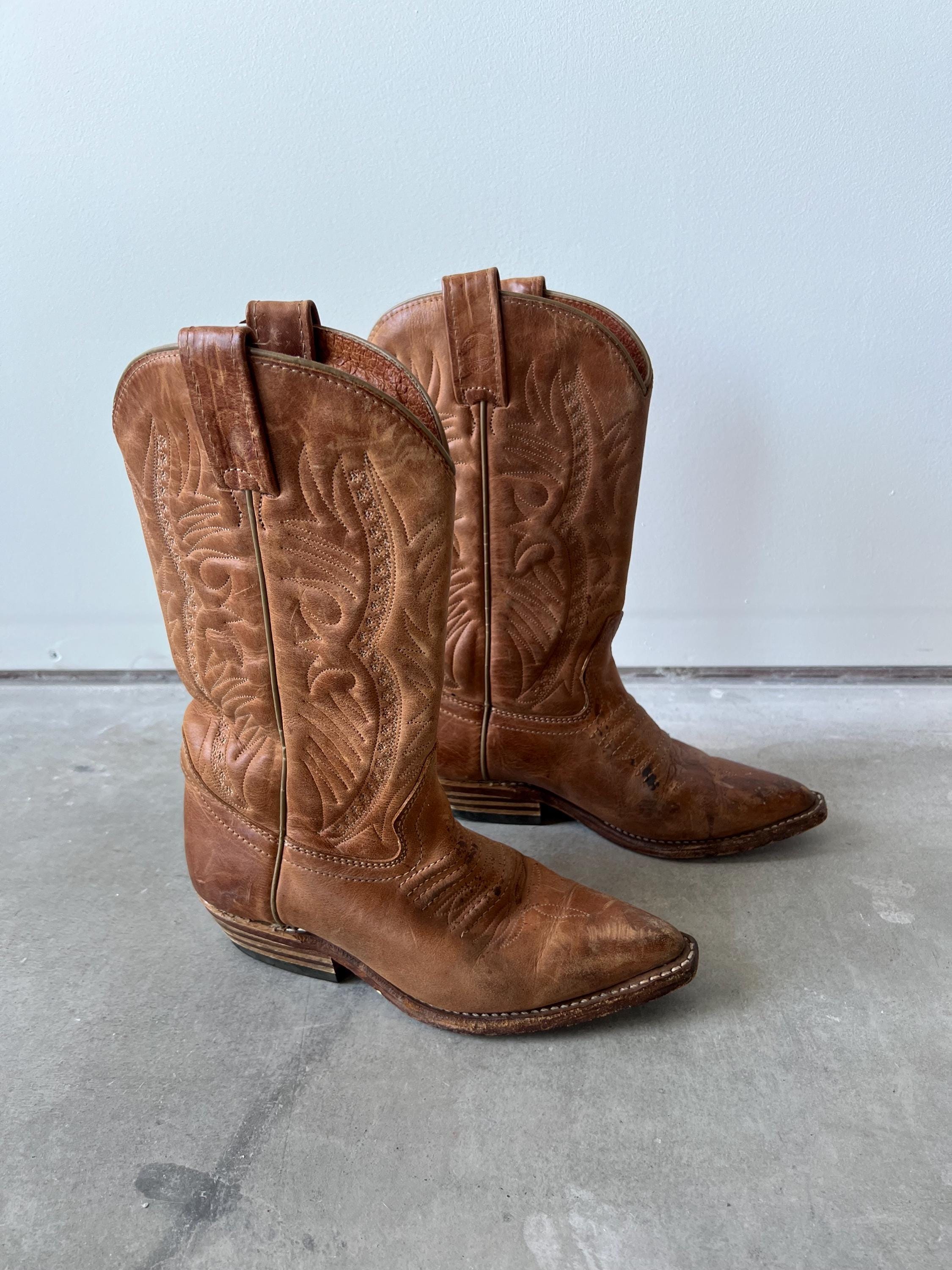 Vintage Western Cowboy Boots Brown Leather‎ Size 5.5 Unisex Vintage Texas Brand Medium Brown Leather Cowboy Western  main image 3