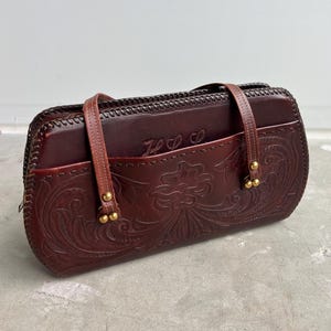 Vintage Mexican Floral Tooled Leather Handbag Purse