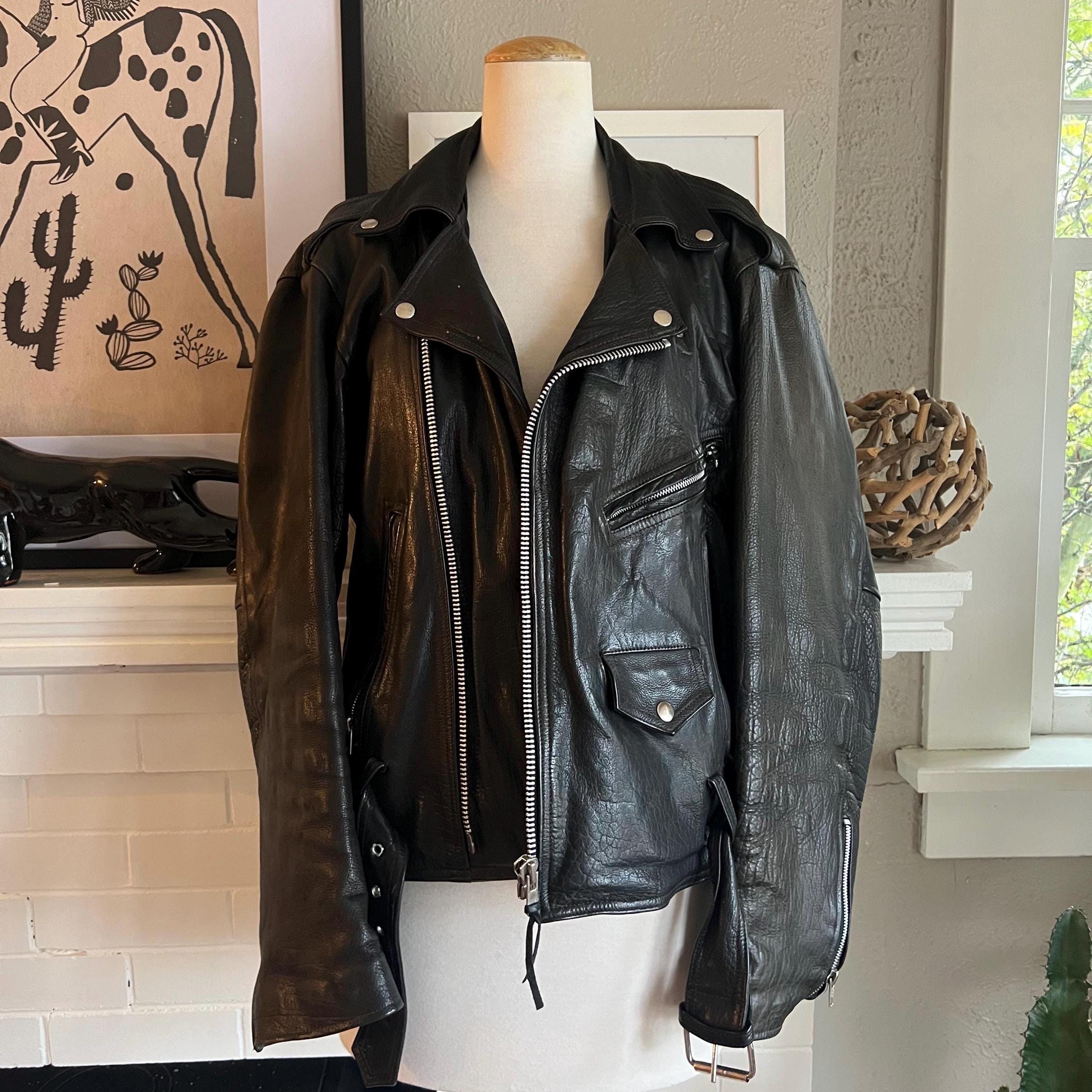 Vintage Classic Black Leather Motorcycle Jacket Size Large XLarge