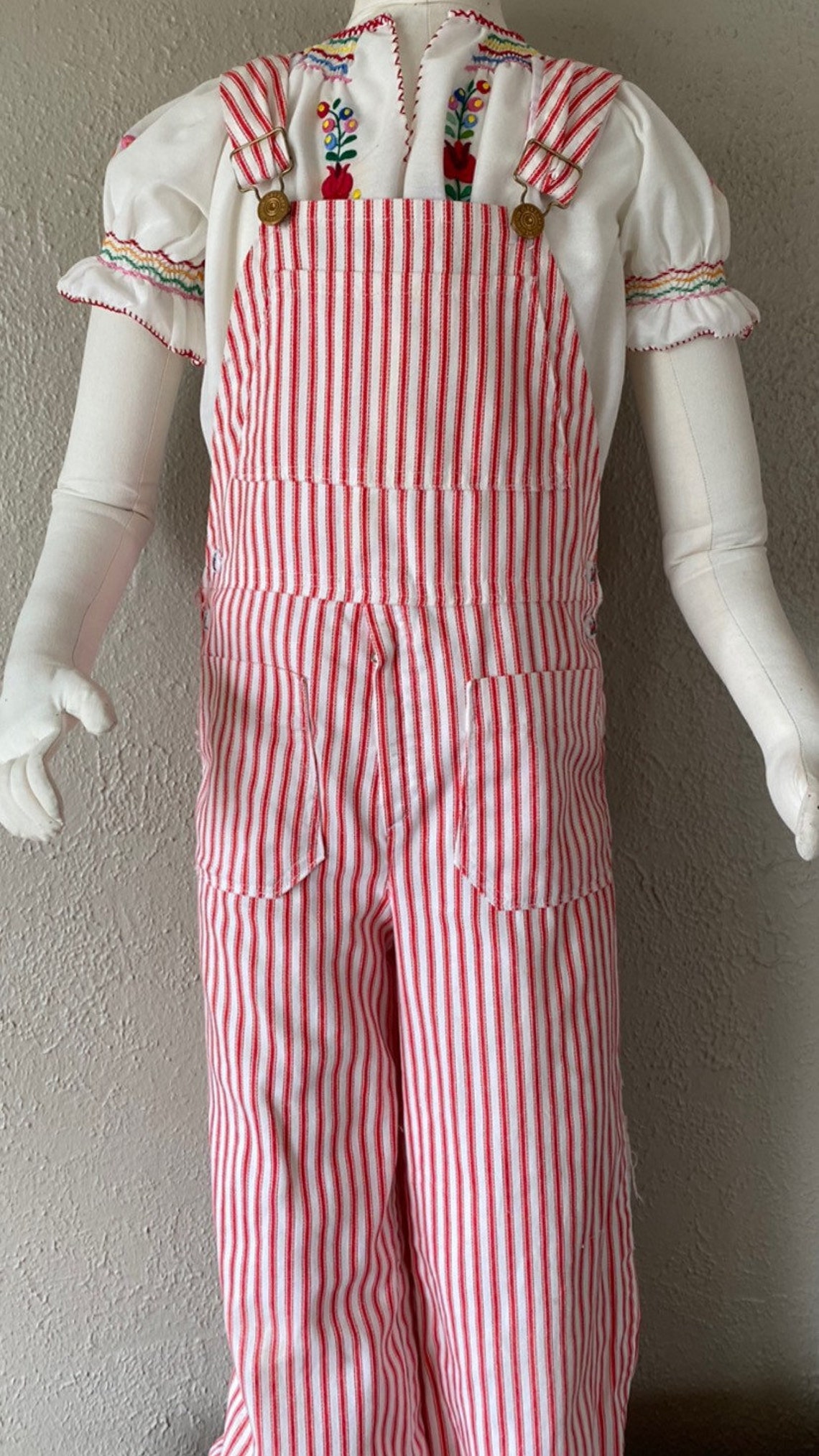 Kids Handmade Vintage Pinstripe Overalls Red White Size 6x Etsy