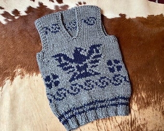 Vintage Cowichan Sweater Wool Hand-knit THUNDERBIRD Eagle Pacific NorthWest Toddler Vest Size 2T