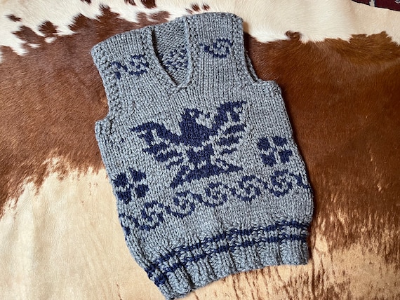 Vintage Cowichan Sweater Wool Hand-knit THUNDERBI… - image 1