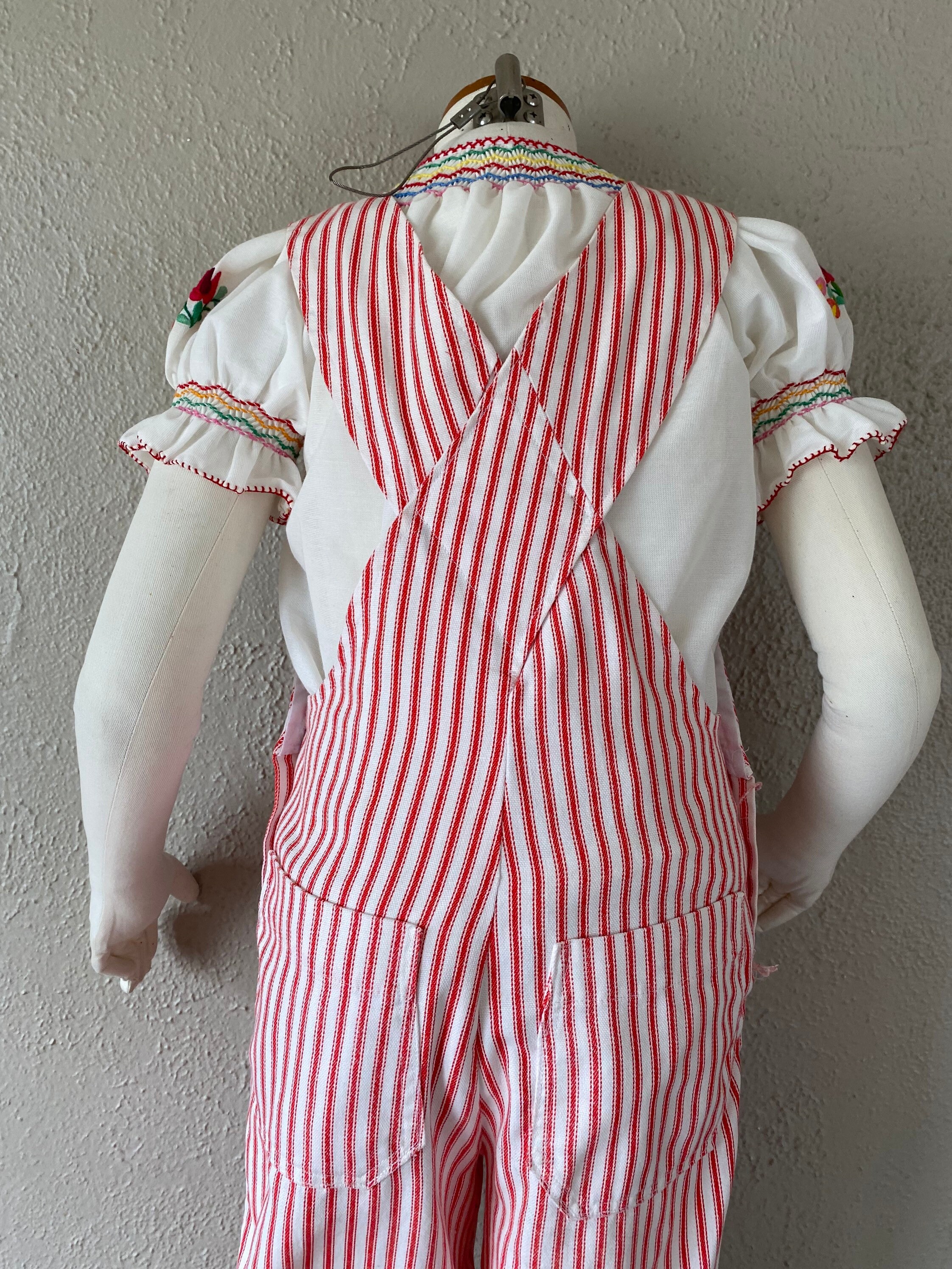 Kids Handmade Vintage Pinstripe Overalls Red White Size 6x Etsy