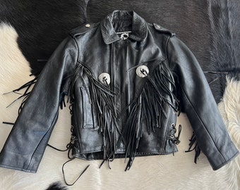 Children's Genuine Leather Biker Jacket With Fringe and Concho Size XXS/ 3-5Y