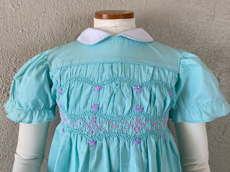 Retro Kids Collared Dress Embroidered Smocked Bodice Size 4