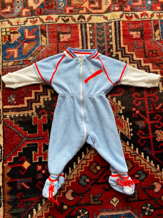 Vintage Red Striped Baseball Bunny Baby Jumpsuit Jumper Overall