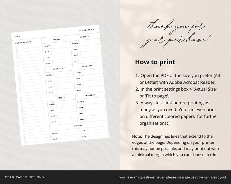 Printable Weekly Meal Planner Template Casual Script Font - Etsy