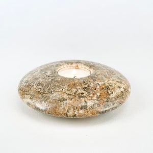 Minimalist Mid-Century Modern Solid Stone Disc Candle Holder