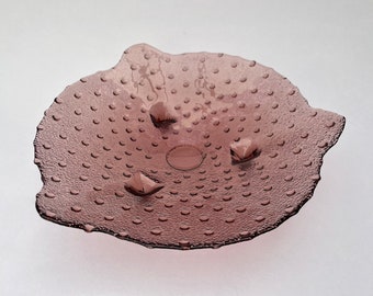 Vintage Mauve Hobnail Glass Three Footed Bowl