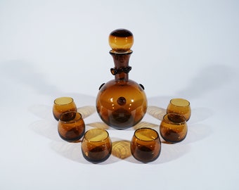 Rustic Hand-Blown Glass Decanter Set
