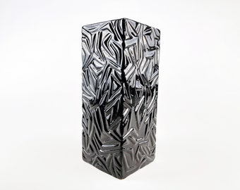Textured Pattern Square Black Ceramic Vase
