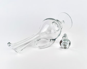 Clear Hand Blown Glass Decanter with Handle and Stopper