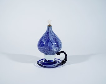 Hand-Blown Cobalt Blue Refillable Oil Lamp