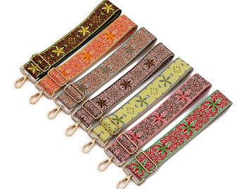 50mm Width，Colorful Flower Embroidery Webbing Shoulder Purse Strap, Crossbody Bag Strap，Cotton Ethnic style Webbing Shoulder Handbag Handle