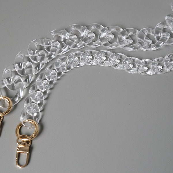 Transparent Acrylic High Quality Purse Chain, Metal Bag Chain Strap，Clear White Plastic Curb Chain Links, Open Link