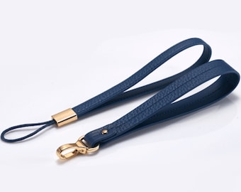 Blue Leather Wrist Strap, Wristlet Key Fob, Lanyard Strap，Purse Strap，Men's Wrist Band