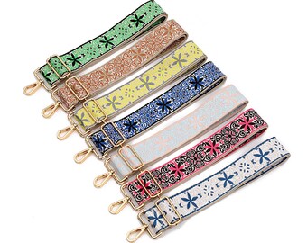 50mm Width，Colorful Flower Embroidery Webbing Shoulder Purse Strap, Crossbody Bag Strap，Cotton Ethnic style Webbing Shoulder Handbag Handle