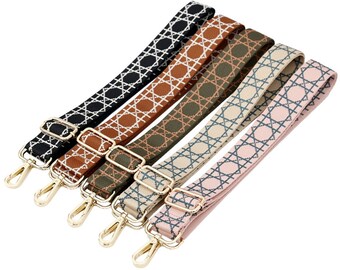 38mm（1.5“） Width，Colorful Cotton Embroidery Webbing Shoulder Purse Strap, Handbag Handle Chain, Crossbody Bag Chain Strap，Grid Bag Straps