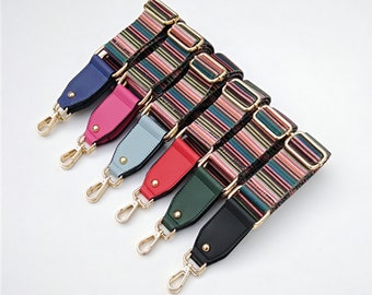 38mm（1.5“） Width，Colorful Cotton Embroidery Webbing Shoulder Purse Strap, Handbag Handle Chain, Crossbody Bag Chain Strap,Striped bag gift