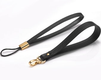 Black Leather Wrist Strap, Wristlet Key Fob, Lanyard Strap，Purse Strap，Men's Wrist Band