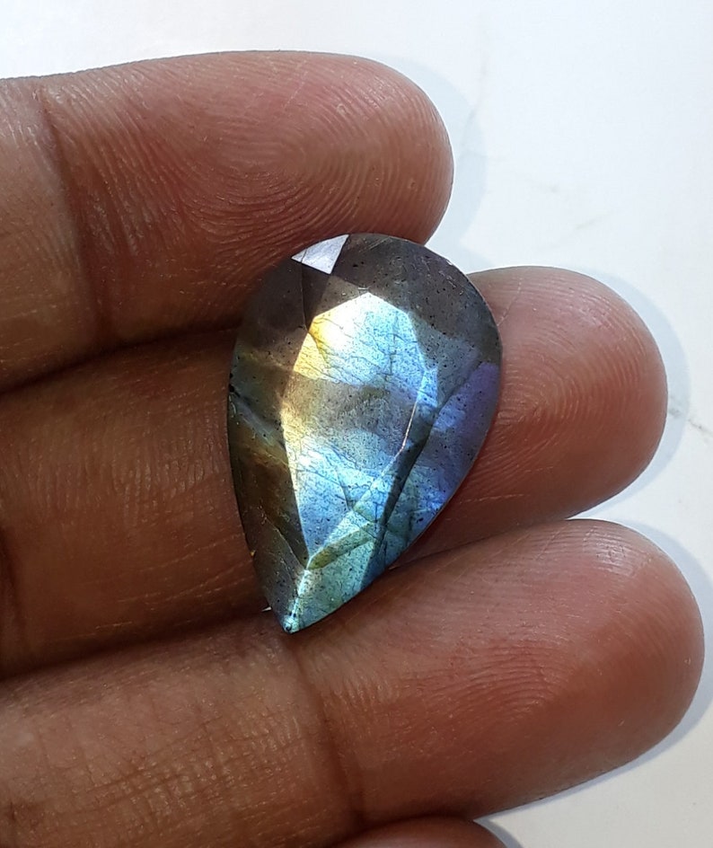 faceted cut stone blue flash size 16x24x7 mm loose gemstone,15.80 cts pear shape,AAA quality 1 pice,natural faceted labradorite gemstone