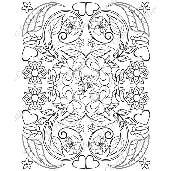 Adult Coloring Page Kaleidoscope Flower Butterfly Swirl Etsy