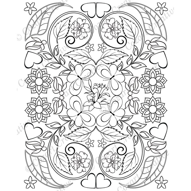 Adult coloring page kaleidoscope flower butterfly swirl | Etsy