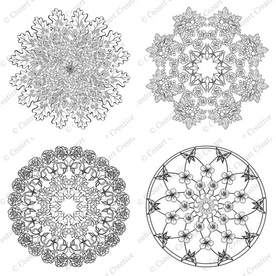 mandala coloring page 4pack save 25 flowers butterflies patterns  relaxing mandala collection spring flowers four printable pdfs