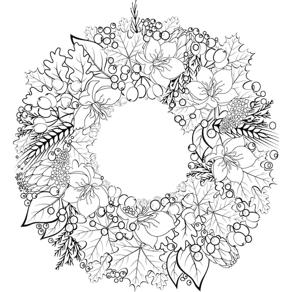 Autumn Holiday Wreath coloring page Fall Thanks Giving | Etsy