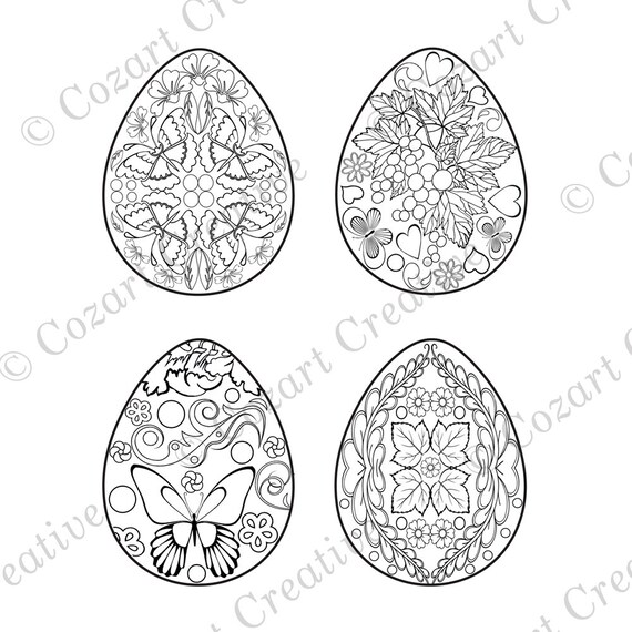 Easter Egg Coloring Page 4 Designs With Flowers Etsy