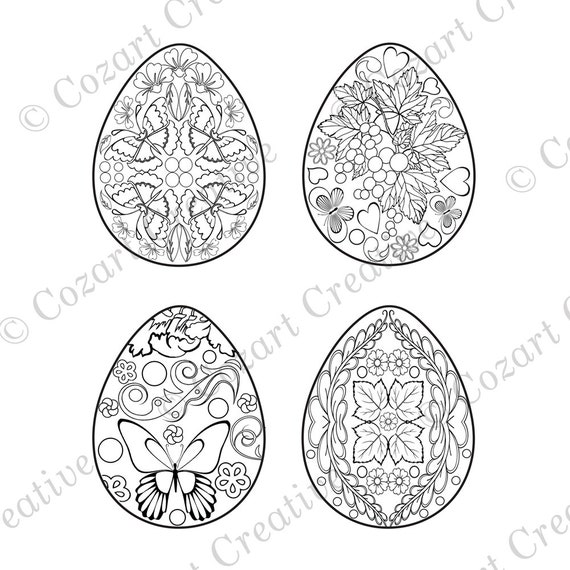 Easter Egg Coloring Page 4 Designs With Flowers Etsy