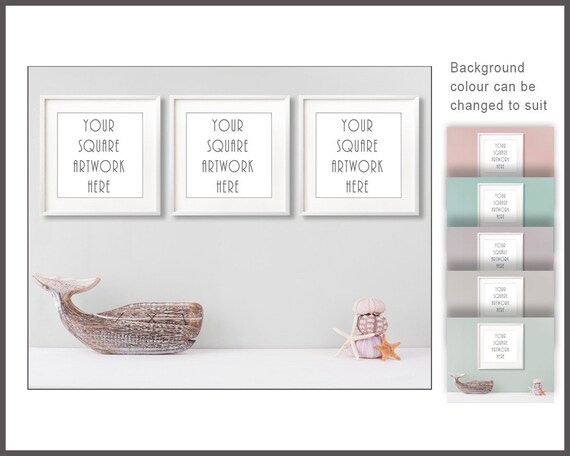 3 Square Frames Mockup Set Of Digital Frames Bathroom