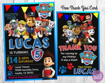 Paw Patrol Birthday Invitation FREE Thank You Card, Paw Patrol Birthday, Paw Patrol Party, Paw Patrol Digital Invitation, Paw Patrol Invites