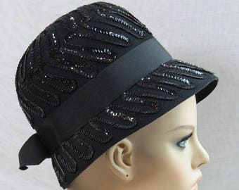 Downton Abbey Cloche Hat Black SEQUINS